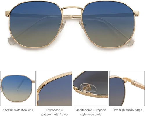 Vista 5 de SOJOS Gafas de sol cuadradas para hombres y mujeres, estilo clásico y retro