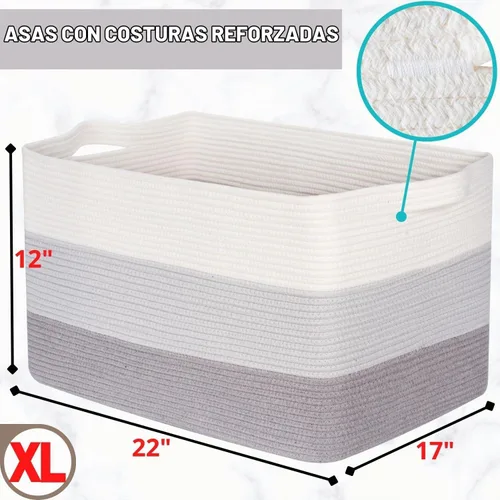 Vista 7 de MINTWOOD Design Canasta de manta extra grande de 22 pulgadas para sala de estar, canasta de almacenamiento tejida de cuerda rectangular con asas