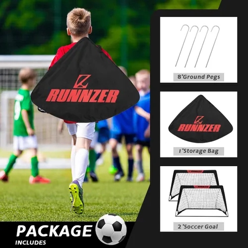 Vista 4 de L RUNNZER Portería de fútbol para niños, red de fútbol desplegable para patio trasero, juego de 2 con funda de transporte portátil