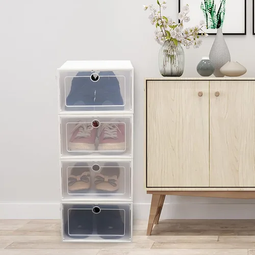 Vista 3 de Paquete de 20 cajas de almacenamiento de zapatos, de plástico transparente, plegable, apilable, organizador de zapatos, contenedores para armario