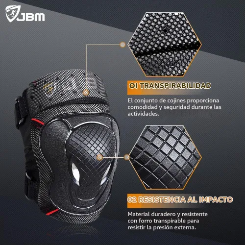 Vista 3 de JBM BMX Rodilleras y coderas con muñequeras, equipo protector. Conjunto para ciclismo, equitación, andar en bicicleta y varios deportes. Protección