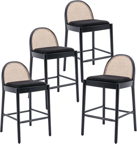 Vista 26 de HEAH-YO Taburetes de bar de ratán, juego de 2, taburetes de barra de 26 pulgadas de altura de mostrador con respaldos de ratán y patas de madera