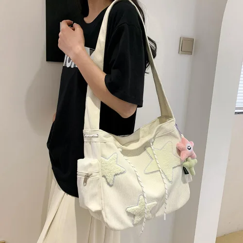 Vista 3 de Lindo bolso de mensajero kawaii de lona, bolso cruzado estético para mujeres y hombres, bolsa de mensajero con solapa