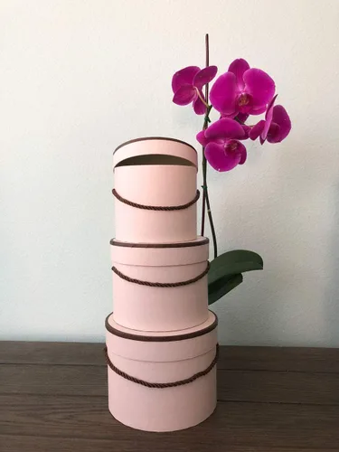 Vista 5 de UNIKPACKAGING Caja de flores redonda de alta calidad, cajas de regalo para arreglos florales y de regalo, juego de 3 piezas, con tapas, tamaño Negro