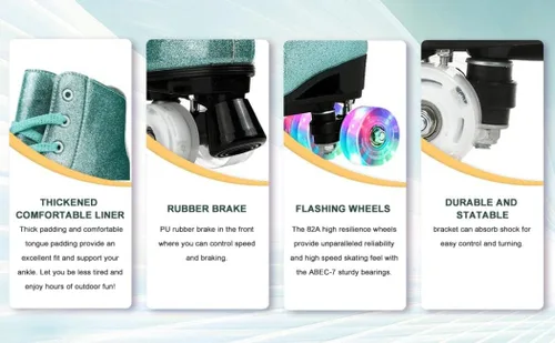 Vista 8 de XUDREZ Patines de ruedas para mujeres, patines de alta calidad holográficos de cuero de poliuretano, patines brillantes de doble fila de cuatro