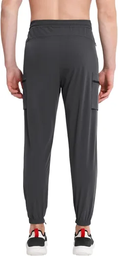 Vista 5 de BROKIG Pantalones deportivos ligeros para hombre, con bolsillos con cremallera, ajustados, atléticos, senderismo, gimnasio, atletismo, pantalones