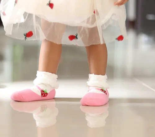 Vista 5 de RATIVE Non Skid Anti Slip Cotton Dress Crew Socks With Grips For Baby Infant Toddler Kids Girls