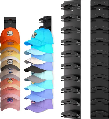 Vista 8 de Organizador de sombreros para gorras de béisbol, estante para sombreros de pared con adhesivo fuerte que sostiene hasta 10 sombreros, soporte