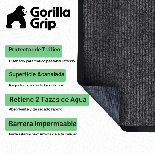 Vista 2 de Gorilla Grip - Tapete afelpado original de goma con perfil bajo, resistente, duradero, impermeable y fácil de limpiar para interior y exterior Gris