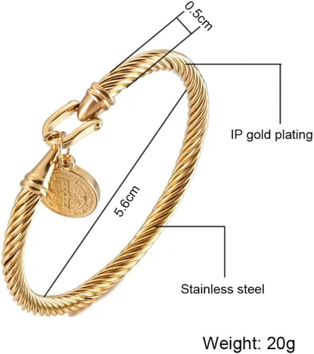 Vista 4 de Pulsera de acero inoxidable con dije de medalla de San Benito de Jesús San Benito, regalo de joyería religiosa