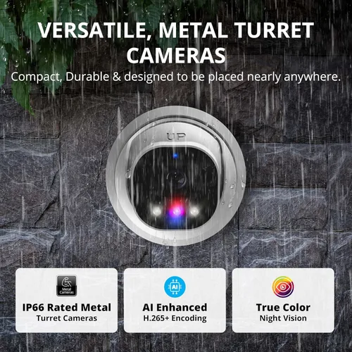 Vista 6 de Defender Sistema de cámara de seguridad Sentinel Pro Turret 8CH NVR PoE, 4 cámaras de torreta de metal, gran angular de 109°, clasificación IP66