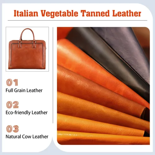 Vista 4 de Banuce Maletín de cuero italiano de grano completo genuino vintage para mujeres 14 pulgadas portátil bolsa de trabajo elegante de negocios marrón