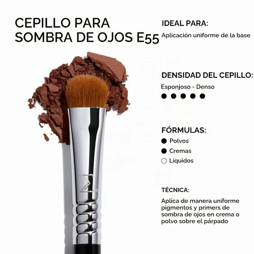 Vista 3 de Sigma Beauty E55 - Brocha para sombreado de ojos, cepillo de maquillaje de ojos para una aplicación uniforme de base, cepillo de maquillaje suave