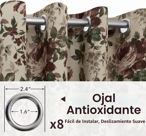 Vista 5 de Easy-Going Cortina opaca con estampado floral de 63 pulgadas de largo, con ojales, aislamiento térmico, para oscurecer la habitación