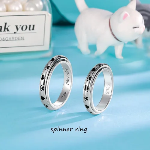 Vista 18 de LYTTMAB Keep Pawstive - Anillo de ansiedad para mujer, anillo giratorio con estampado de pata de perro y gato, anillo para ansiedad para mujer