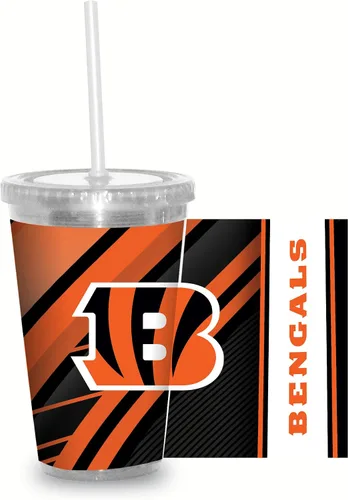 Vista 24 de Vaso transparente de fútbol NFL de 16 onzas con popote para fanáticos de la NFL