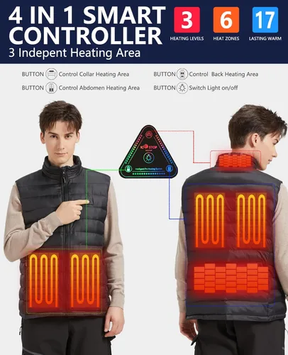 Vista 3 de Men's Heated Vest with 20000mAh Battery Pack 7.4V,Lightweight Rechargeable Electric Heated Apparel for women
