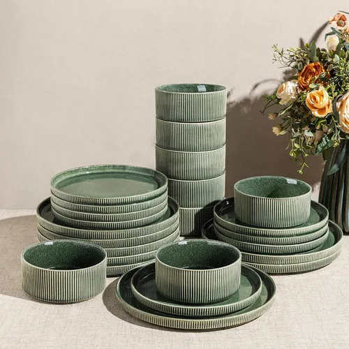 Vista 34 de GBHOME Stoneware Dinnerware Sets for 4, 12-Piece Plates and Bowls Set