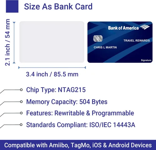 Vista 3 de Origin-Joy NTAG215 - 10 tarjetas NFC, en blanco, impermeables, 3.366 x 2.126 in, chips NFT, programables y regrabables, compatibles con dispositivos