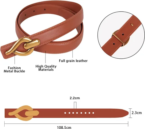 Vista 247 de Cinturón de cuero clásico con hebilla de metal para mujer con vestido de jeans