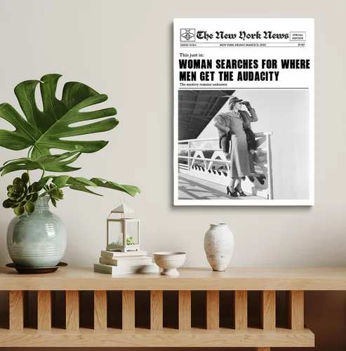 Vista 2 de Divertida decoración artística de pared, para mujeres, busca dónde los hombres obtienen la audacia, impresión de periódicos, portada de revista