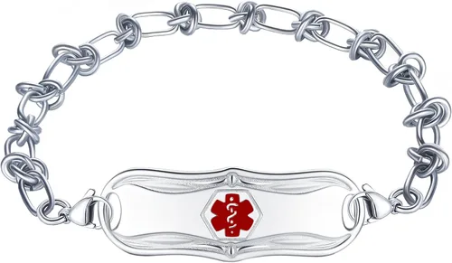 Vista 14 de Pulsera de identificación de alerta médica grabada personalizada para mujer