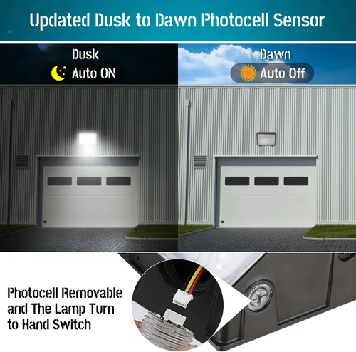 Vista 3 de HiBay Paquete de 4 luces LED de pared para exteriores del atardecer al amanecer, 20010LM 150W Eqv. 800-1000W HPS/HID, fotocélula de seguridad