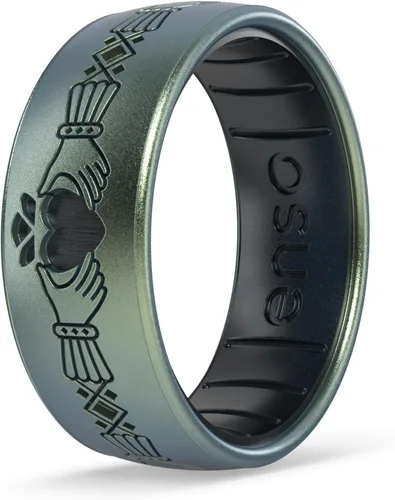 Vista 12 de Enso Rings Anillo de silicona grabado de la colección Celtic - Diseño cómodo y flexible Claddagh - Oro Antiguo/Dragón