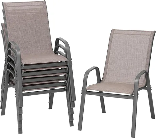 Vista 10 de ONBRILL Juego de 4 sillas de patio, sillas de comedor apilables para Gris