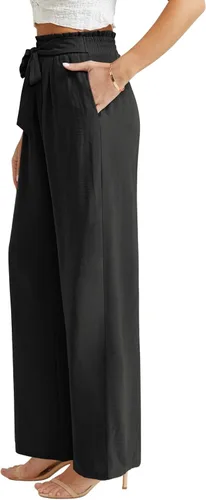 Vista 3 de Feiersi Pantalones casuales de pierna ancha para mujer, de cintura alta, para negocios, trabajo, casual, holgados, holgados, para playa, palazzo
