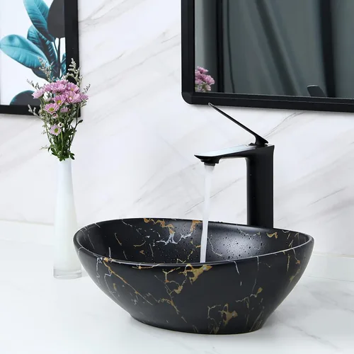 Vista 6 de Davivy Fregadero ovalado negro mate de 16 x 13.2 pulgadas con drenaje desplegable, fregaderos de baño, lavabos de baño sobre encimera, fregadero