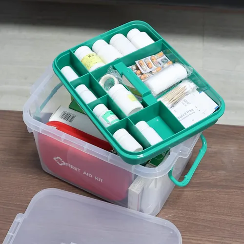Vista 4 de Vababa - Caja de primeros auxilios transparente, contenedor de almacenamiento de plástico con tapa de bloqueo Secure Locking Latch Lid, Removable