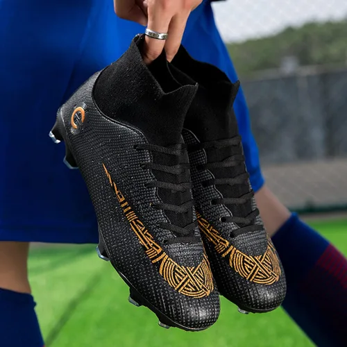 Vista 4 de HHY Zapatos de fútbol para hombre con tacos de fútbol con cordones y puntas antideslizantes