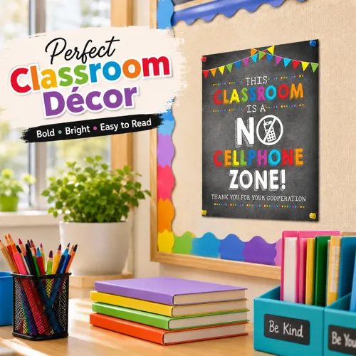 Vista 2 de Andaz Press Cartel artístico de pared para profesor de aula escolar, 8.5 x 11 pulgadas, con texto en inglés "This Classroom is a No Cellphone Zone