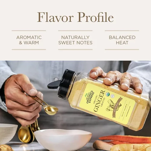 Vista 4 de HQOExpress Jengibre Orgánico Molido – Sin OMG, Kosher, polvo de jengibre orgánico certificado por USDA – Condimento aromático picante y caliente