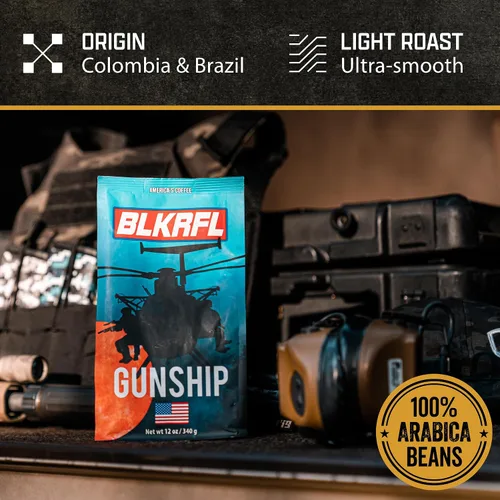 Vista 3 de Black Rifle Coffee Company Gunship Roast, bolsa de 12 onzas, café molido tostado ligero, mezcla tostada hecha de granos arábigos, granos colombianos