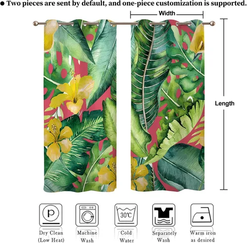 Vista 7 de Renaiss Cortinas de plantas tropicales, hojas de palma verdes y flores amarillas, cortinas opacas con ojales en la parte superior, 45 pulgadas