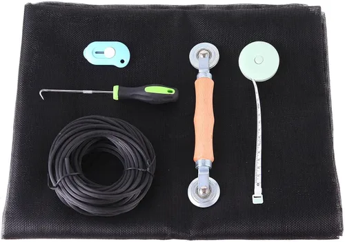 Vista 6 de Kit de reparación de mosquiteros de ventanas y puertas mosquitero, malla de fibra de vidrio color carbón de 48"x118" con herramienta de Negro