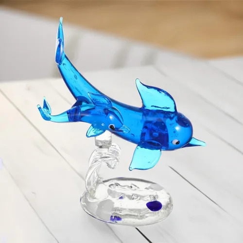 Vista 8 de NOLITOY Figura de delfín de cristal, escultura animal de mar, estatua de pisapapeles azul para decoración de escritorio de oficina en casa
