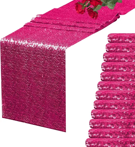 Vista 15 de Camino de mesa de lentejuelas negras de 12 x 72 pulgadas, paquete de 6 caminos de mesa con purpurina para decoración de fiestas, baby shower