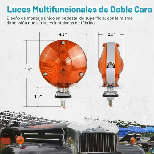 Vista 6 de Partsam 2 luces LED redondas de doble cara LED de 3.9 in, luces LED de señal de giro cromadas y ámbar, 24 diodos, luces de pedestal LED de doble