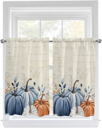 Vista 84 de Cortinas de cocina de Navidad, cenefa semitransparente ajustable con lazo, muñeco de nieve, copo de nieve, bolsillo para barra, tratamiento