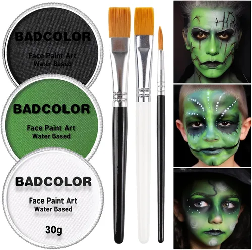 Vista 12 de Juego de pintura facial de camuflaje negro verde marrón con pinceles, kit de pintura facial a base de agua para camuflaje militar, caza y paintball