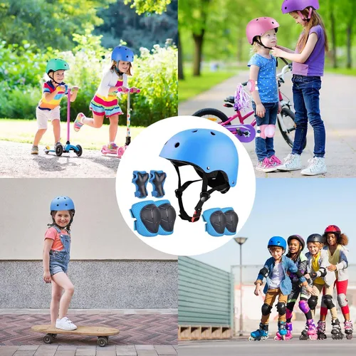 Vista 7 de Juego de casco de bicicleta ajustable para niños, chicos, chicas y adolescentes de 3 a 8 años de edad, incluye protectores de codo, rodilla