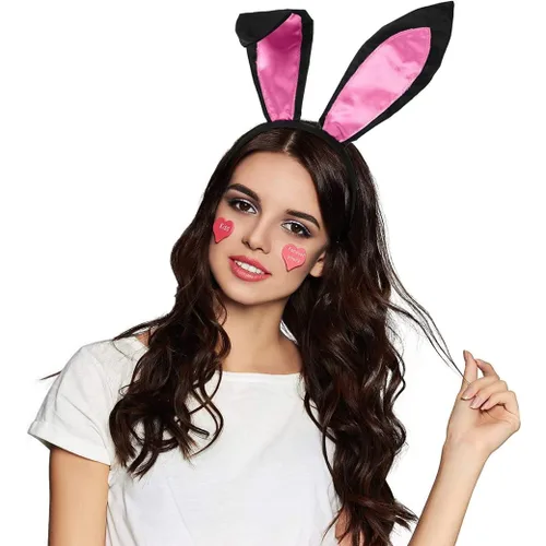Vista 4 de Juego de accesorios de conejo, orejas de conejo y cola de conejo, diadema de orejas de conejo, corbatín, puños y cola para fiesta de disfraces