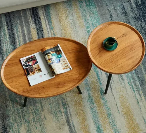 Vista 4 de Mesa de centro de madera moderna para sala de estar Mesa de centro ovalada moderna para sala de estar 32