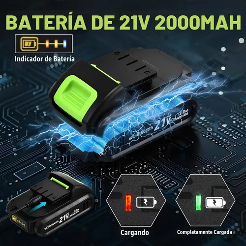 Vista 6 de Juego de Taladro Eléctrico de 21V, Taladro Inalámbrico con Batería y Cargador, Portabrocas sin Llave de 3/8'', Velocidad Variable, Configuración