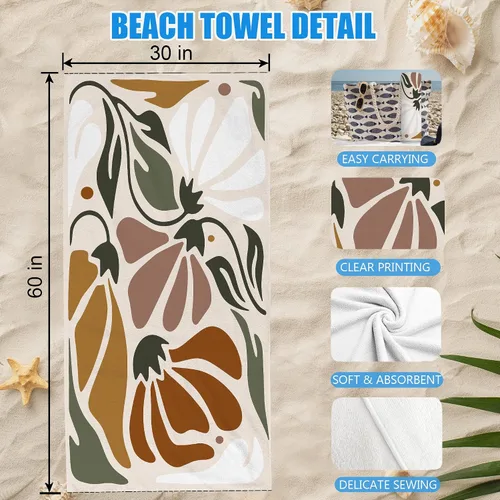 Vista 7 de Toalla de playa abstracta bohemia floral, toallas de playa vintage bohemias, regalos para mujeres, hombres y adultos, toallas de baño retro bohemias