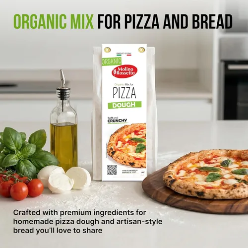 Vista 3 de Molino Rossetto Mezcla de masa para pizza, orgánica, gourmet, mezcla de corteza de pizza para una pizza casera perfecta, también es buena
