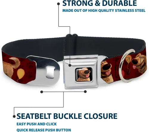 Vista 4 de Buckle-Down Collar de perro con hebilla para cinturón de seguridad, 4 posturas, globos, estampado de huellas rojas, 1 pulgada de ancho, se adapta a